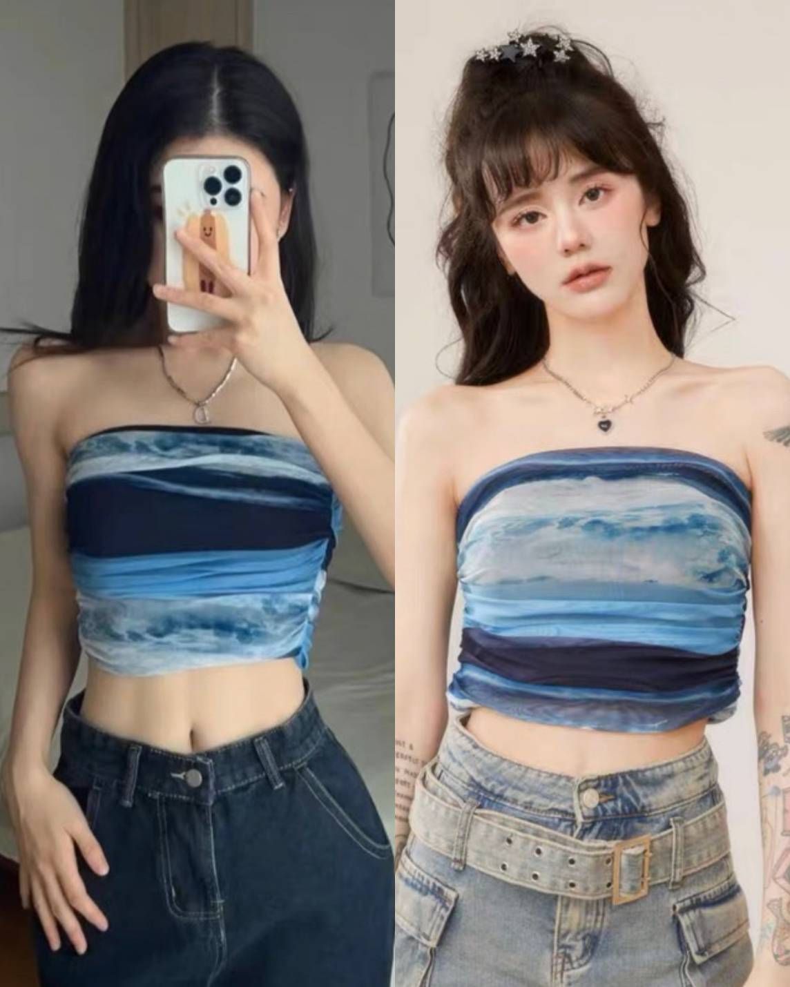 เสื้อเกาะอกผญ ครอปเกาะอก ลายพริ้ว ผ้าชีฟอง พิมพ์ลายอย่างดี มีซับไม่โป๊ ผ้าใส่สบายไม่บาดผิว แฟชั่นผญ แฟชั้นเกาหลี