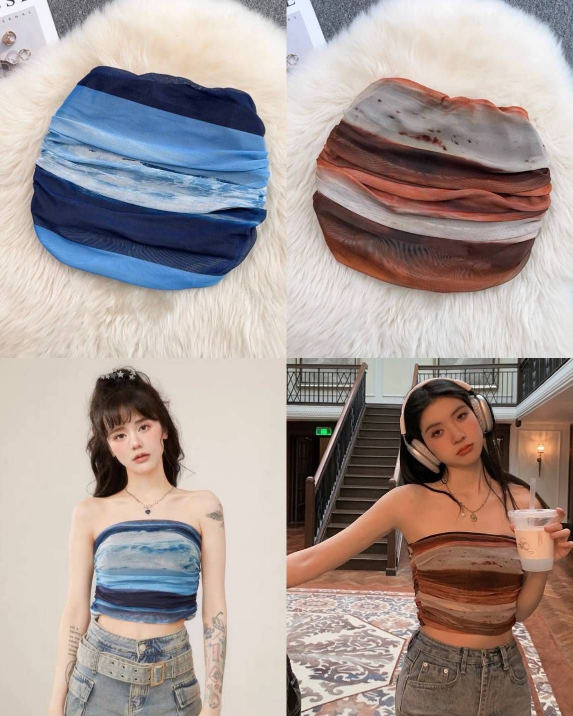เสื้อเกาะอกผญ ครอปเกาะอก ลายพริ้ว ผ้าชีฟอง พิมพ์ลายอย่างดี มีซับไม่โป๊ ผ้าใส่สบายไม่บาดผิว แฟชั่นผญ แฟชั้นเกาหลี
