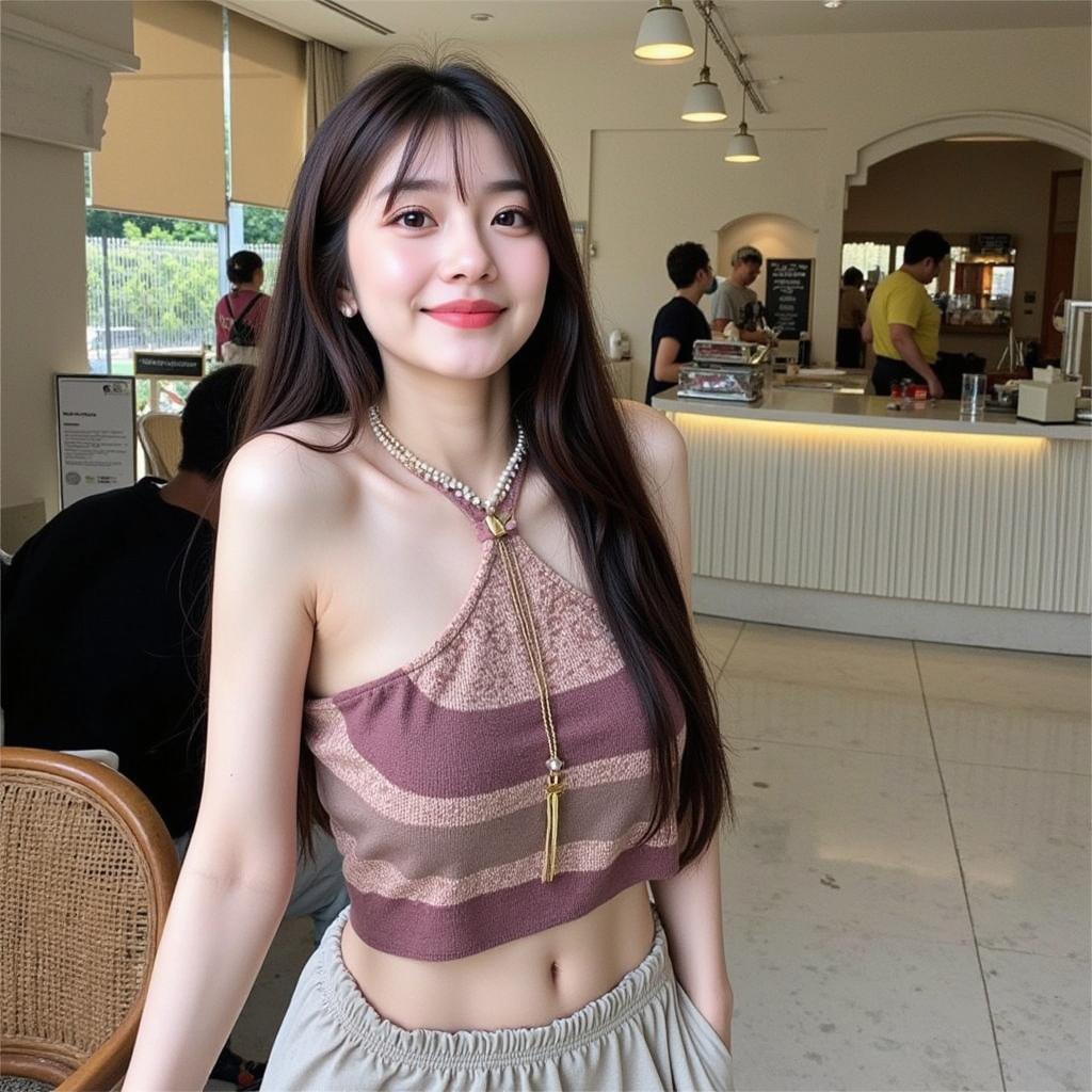 Auroraพร้อมส่ง(รูปถ่ายจากงานจริง) เสื้อสายเดี่ยว เกาะอก ไหมพรม คล้องคอลาย ผ้ายืด ไล่สีพาสเทล สวยเกร๋ เซ็กซี่สุดๆ M1145