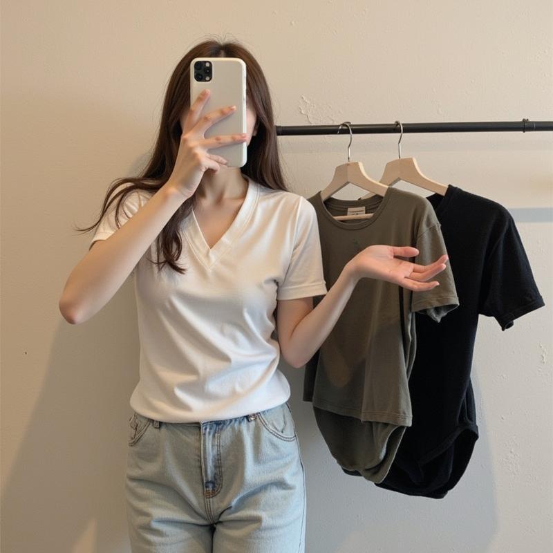 BUJIG เสื้อคอวี V แต่งไขว้เปิดอก เสื้อสีพื้น เหมาะกับทุกไลฟ์สไตล์ ❤พร้อมส่ง❤ 2025 new