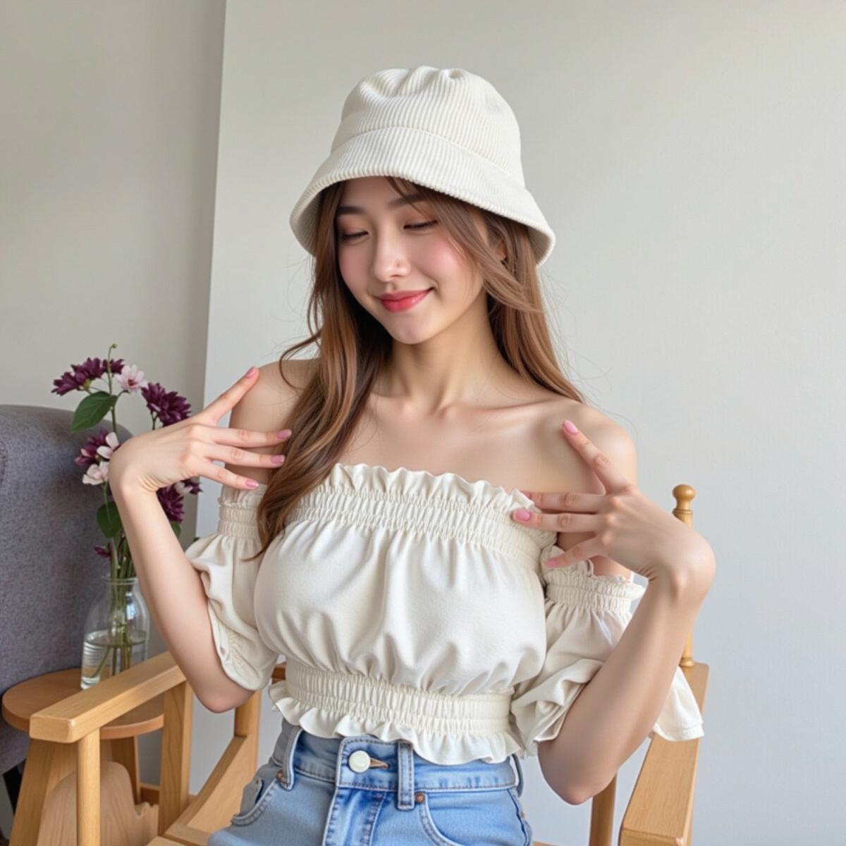 เสื้อครอปเกาะอก-ปาดไหล่ ลายดอกไม้🌼🌸