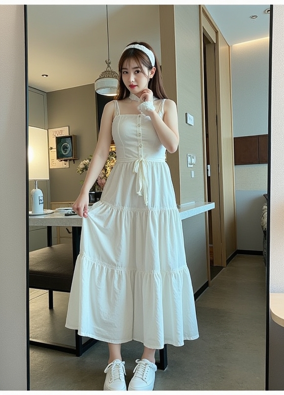 Dream Clothes 🎀กระโปรงผู้หญิง👗กระโปรงแขวนสไตล์ฝรั่งเศส ชุดเดรสยาวสีขาวอ่อนโยนและเซ็กซี่