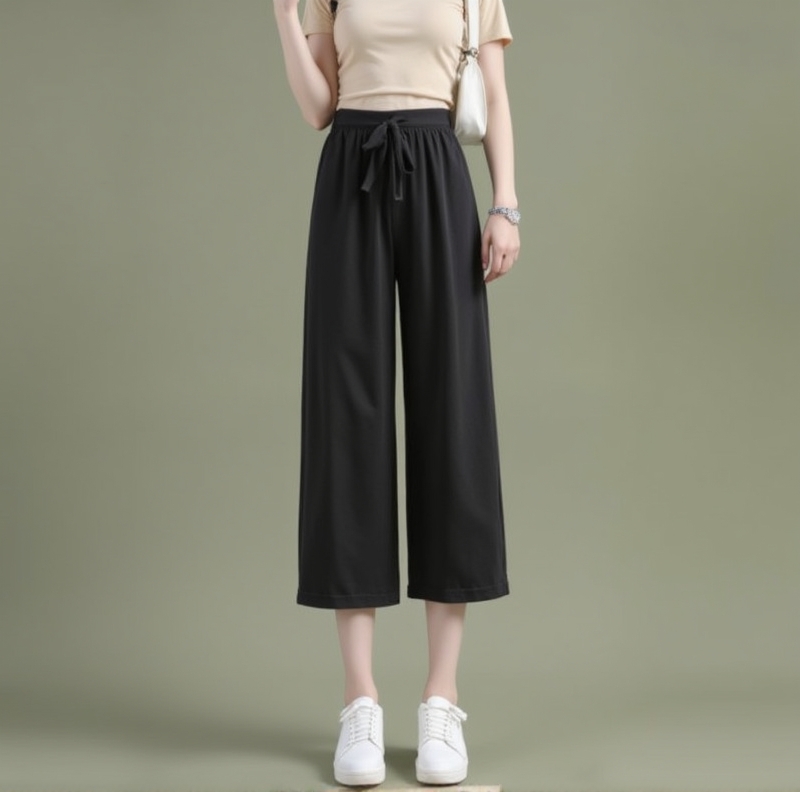 Dream Clothes🌞กางเกงขากว้าง🎁2024 ฤดูร้อนหลวมสบายๆกางเกงแปดในสี่กางเกงผ้าไหมน้ำแข็ง