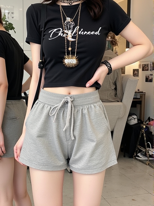 Dream Clothes👖กางเกงผู้หญิง🎉กางเกงคาร์โก กางเกงกีฬาขาสั้นสีเทาลำลองสไตล์เกาหลีสำหรับผู้หญิง