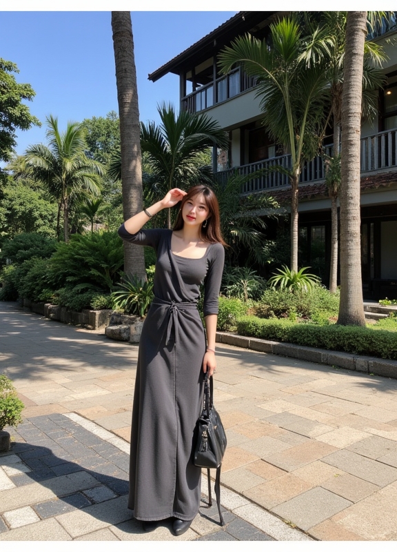 Dream Clothes🎁เดรสผู้หญิง🔔ชุดเดรสเสื้อยืดแขนสั้นคอเหลี่ยมผู้หญิงเดรสยาวสไตล์อ่อนโยนเซ็กซี่บางเฉียบ