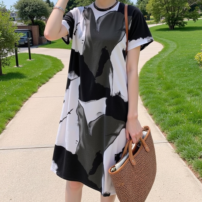 Esolo ZANZEA Korean Style Women Print Short Sleeve Shirt Dress Summer Knee Length Ladies Casual Dresses KRS #7