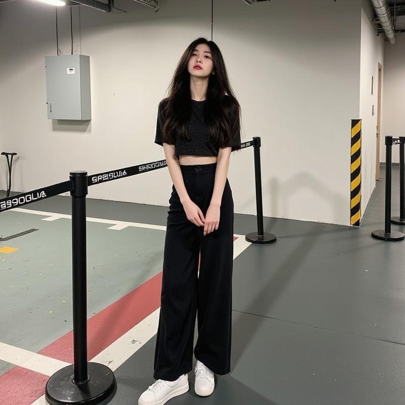 ชุดลำลองทรงหลวม ชุดเข้าเซ็ต เสื้อคอปกแขนสั้นใส่สบาย มาพร้อมกับกางกางขายาวทรงหลวม
