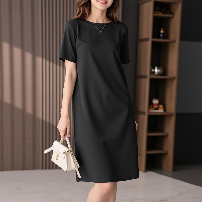 ZANZEA Korean Style Women's Dresses Elegant Short Sleeve O-Neck Soild Color A-Line Loose Dress #11