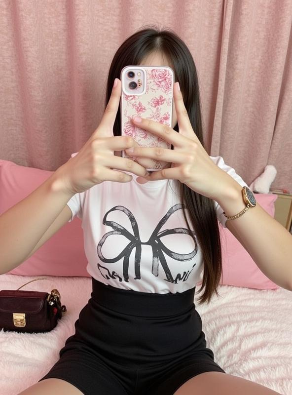 ชุดเซ็ทขาสั้นผ้าวูเวฟลายโบว์ใหญ่