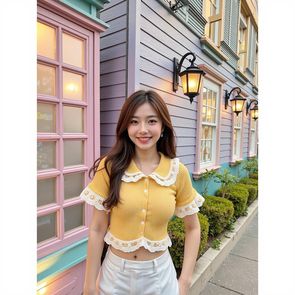 Auroraพร้อมส่ง(รูปถ่ายจากงานจริง) เสื้อไหมพรม ผ้าร่องแขนระบาย แต่งขอบระบาย สีน่ารัก ใส่สบายมาก น่ารักสไตล์คุณหนู 6A46-1